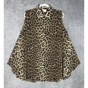 La Palapa A-Line Tunic Top Womens Size Large Animal Print Sleeveless Button Up